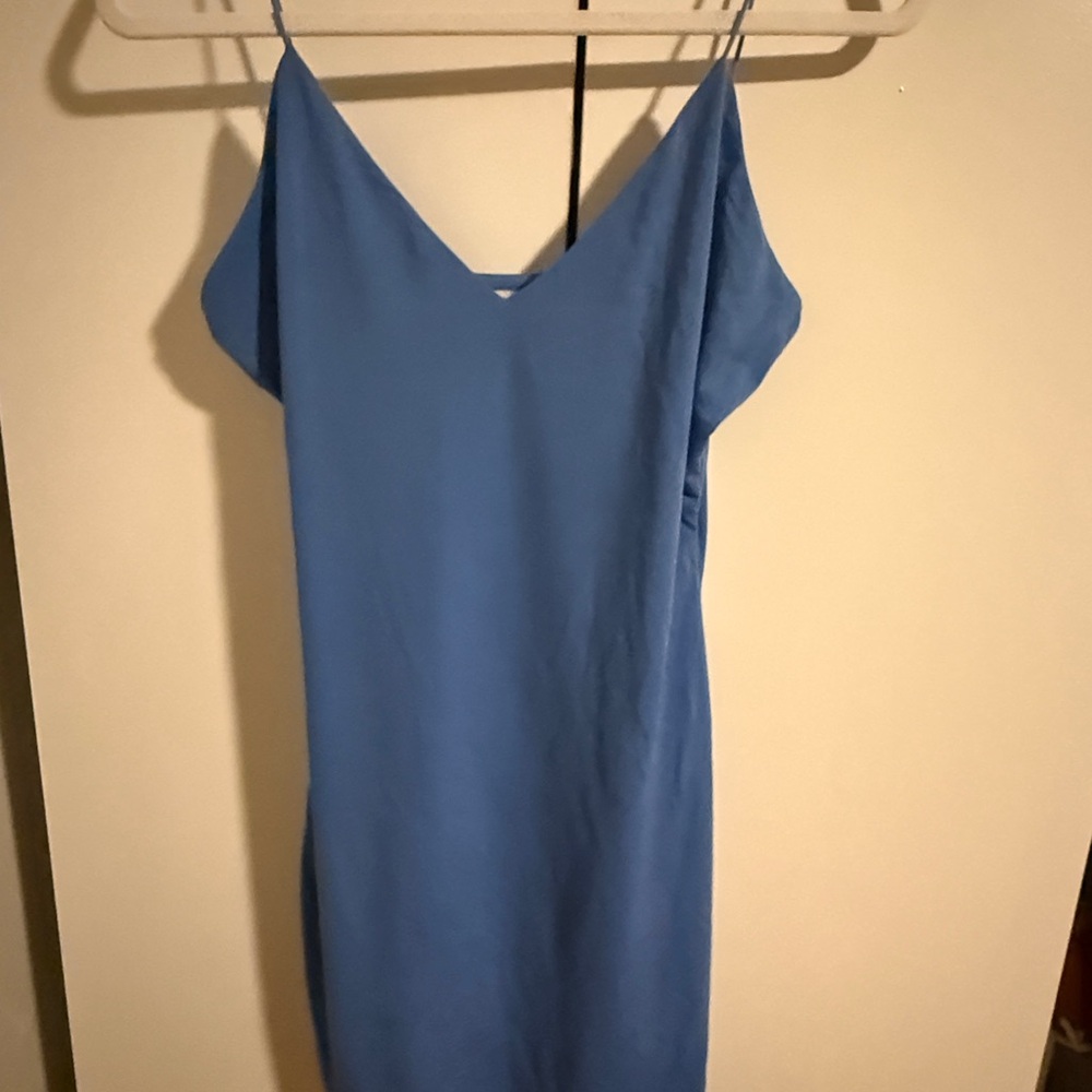 Love Tree Light Blue Mini Dress with V Neck | Size Large